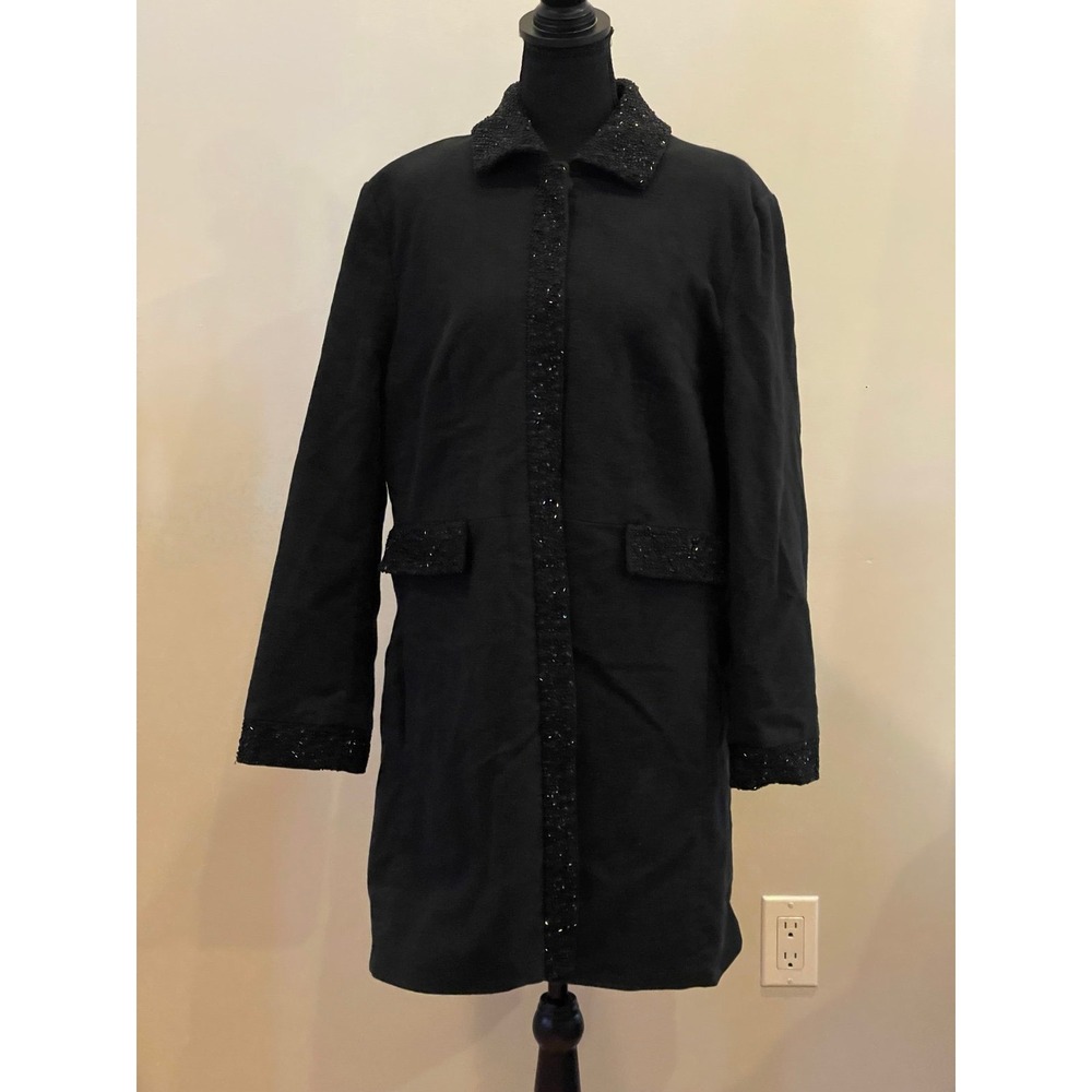 George M.E XL Black Snap Down Beaded‎ Accent Jacket with Pockets